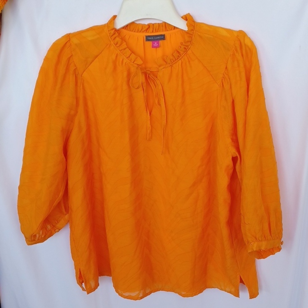 Vince Camuto Orange Zebra Print Top M, 3/4 Sleeve, 22" PTP, 25"L